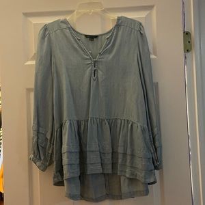 Womens American Eagle Light Wash Denim Blue Blouse Shirt Size Small